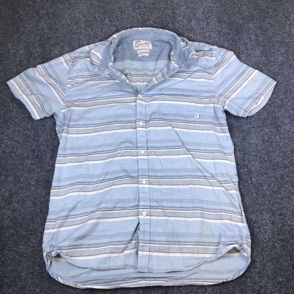 Quiksilver Shirt Mens XL Blue Striped Cotton Short Sleeve Modern Fit Button Up